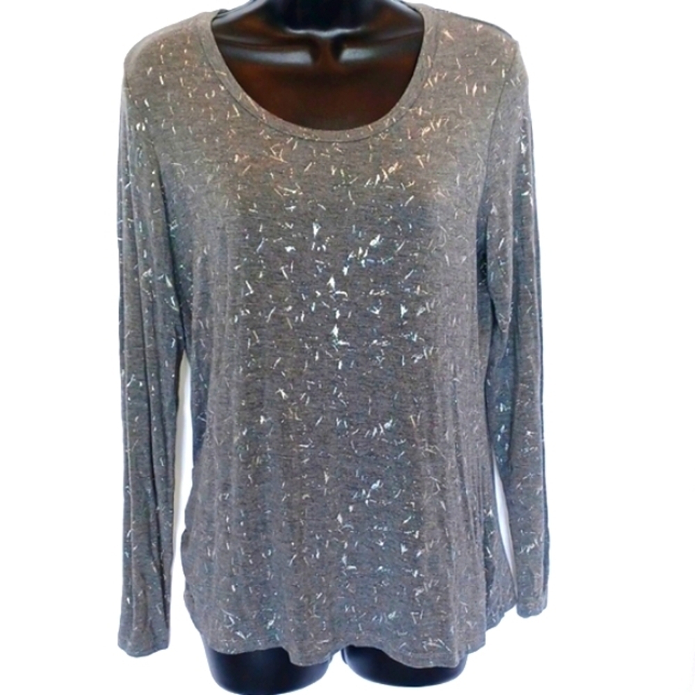 Lisa Rinna Gray & Silver Stretch long sleeve Top, comfy, stretchy, oversized